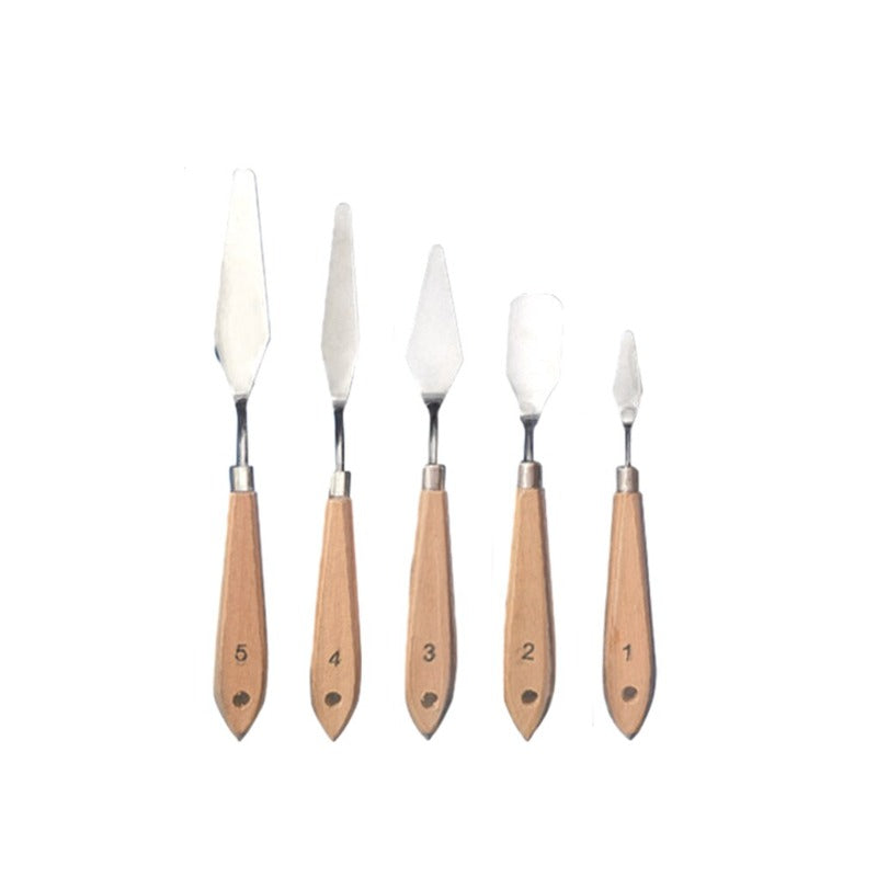 5Pcs Set Stainless Steel Palette Knife Wooden Flat Tip Scraper - honeylives