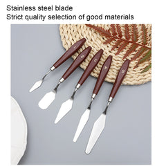 5Pcs Set Stainless Steel Palette Knife Wooden Flat Tip Scraper - honeylives