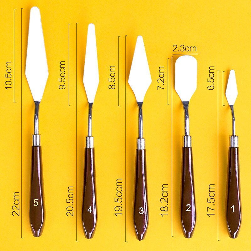 5Pcs Set Stainless Steel Palette Knife Wooden Flat Tip Scraper - honeylives