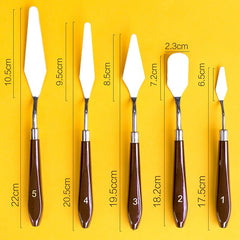 5Pcs Set Stainless Steel Palette Knife Wooden Flat Tip Scraper - honeylives