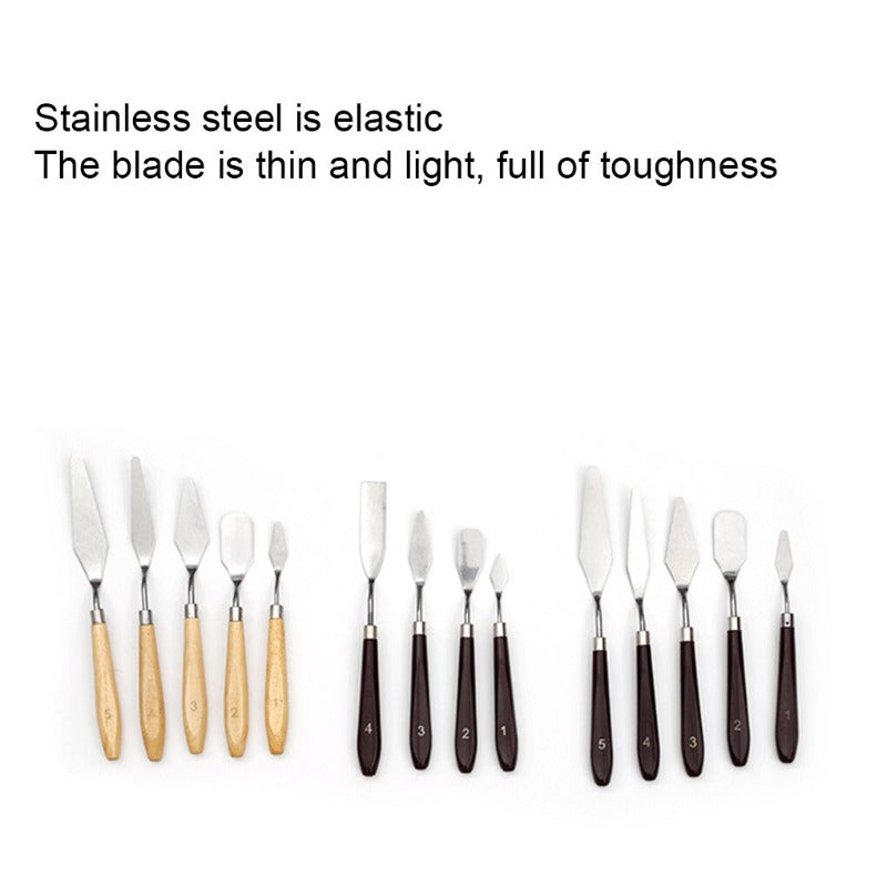 5Pcs Set Stainless Steel Palette Knife Wooden Flat Tip Scraper - honeylives