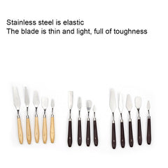 5Pcs Set Stainless Steel Palette Knife Wooden Flat Tip Scraper - honeylives