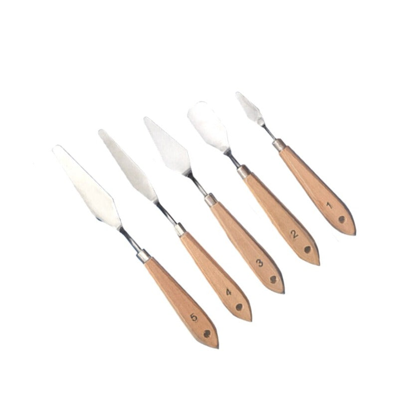 5Pcs Set Stainless Steel Palette Knife Wooden Flat Tip Scraper - honeylives