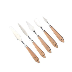 5Pcs Set Stainless Steel Palette Knife Wooden Flat Tip Scraper - honeylives