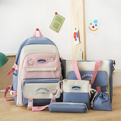 5Pcs Girls Backpack Set Nylon Waterproof Large Capacity Student School Bag