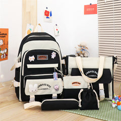 5Pcs Girls Backpack Set Nylon Waterproof Large Capacity Student School Bag