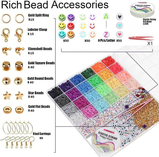 6000+pcs Clay Beads Bracelet Making Kit 24 Color DIY Flat Preppy Beads