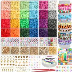 6000+pcs Clay Beads Bracelet Making Kit 24 Color DIY Flat Preppy Beads