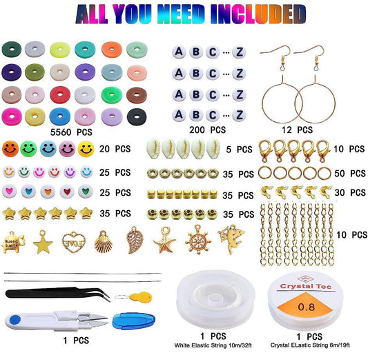 6000pcs Clay Beads Bracelet Kit Include Pendant Charms Elastic String Necklace