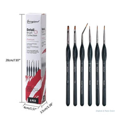 6pc Detail Thin Paint Brush Set Miniature Detail Paint Brush Set