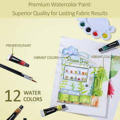 Portable And Washable Watercolor Paint Set With Water Color Paints And Brushes