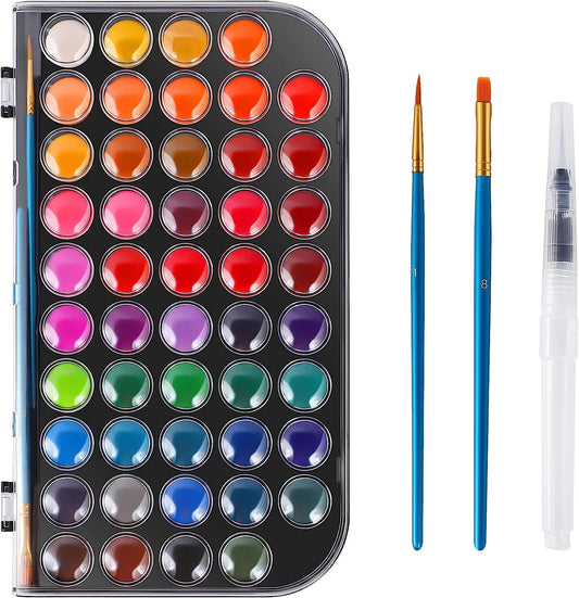 48 Colors Washable Non-toxic Watercolor Paint Set with 3 Brushes and Palette