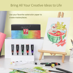 Portable And Washable Watercolor Paint Set With Water Color Paints And Brushes