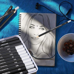 Charcoal Pencil Sketch Set 12 Pcs Soft Medium Hard Drawing Pencils Set 2H-8B With Iron Box