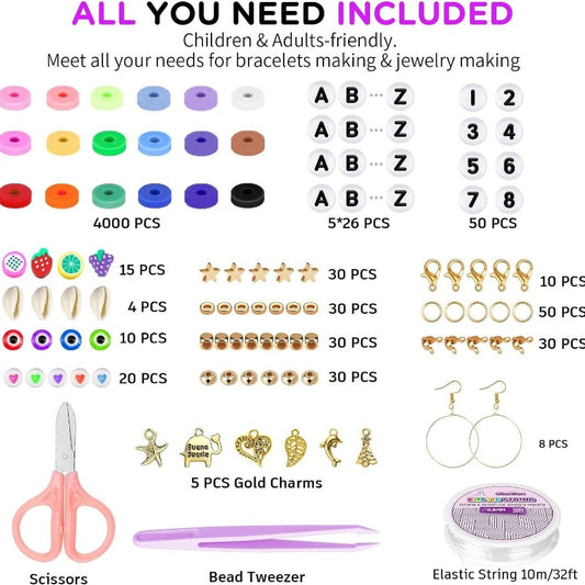 5200pcs Set Clay Beads Bracelet Making Kit Polymer Clay Beads with Charms