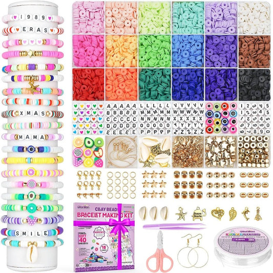 5200pcs Set Clay Beads Bracelet Making Kit Polymer Clay Beads with Charms
