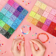 7400 Pcs Clay Beads Bracelet Making Kit 48 Colors Flat Polymer Beads Set With Pendant Charms Crafts Gifts