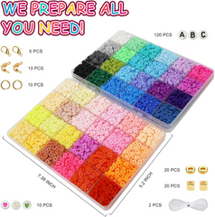 7400 Pcs Clay Beads Bracelet Making Kit 48 Colors Flat Polymer Beads Set With Pendant Charms Crafts Gifts