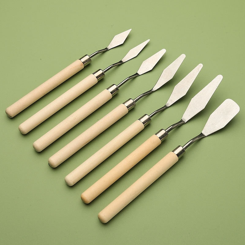7Pcs Set Stainless Steel Oil Painting Knives Artist Crafts Spatula Palette Knife - honeylives