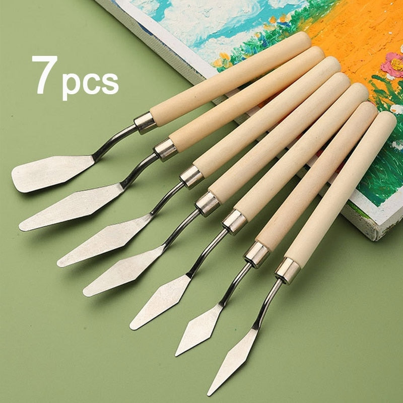 7Pcs Set Stainless Steel Oil Painting Knives Artist Crafts Spatula Palette Knife - honeylives
