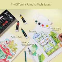 Portable And Washable Watercolor Paint Set With Water Color Paints And Brushes