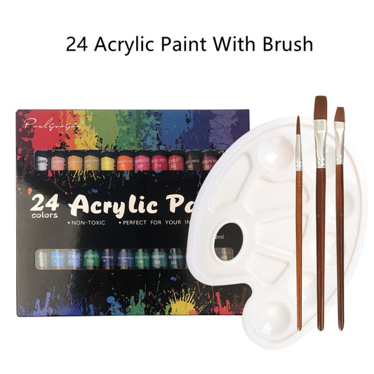 Acrylic Paint Set With Brush 24 Colors 12ml