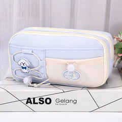 9-Layer Spacious Drawstring Pencil Bag Double Drawstring Cute Niche Stationery Box