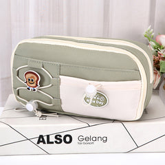 9-Layer Spacious Drawstring Pencil Bag Double Drawstring Cute Niche Stationery Box