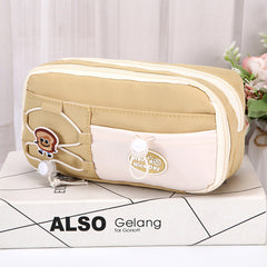 9-Layer Spacious Drawstring Pencil Bag Double Drawstring Cute Niche Stationery Box