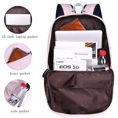 Waterproof Printed Travel Backpack Children School Bags With USB Charge Port Bowknot Fur Ball