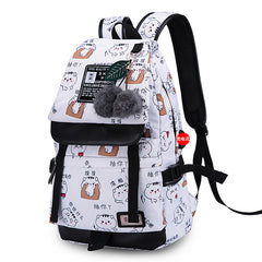 Waterproof Printed Travel Backpack Children School Bags With USB Charge Port Bowknot Fur Ball