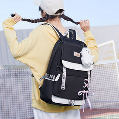 Waterproof Printed Travel Backpack Children School Bags With USB Charge Port Bowknot Fur Ball