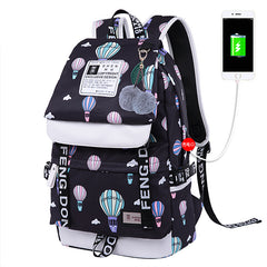Waterproof Printed Travel Backpack Children School Bags With USB Charge Port Bowknot Fur Ball