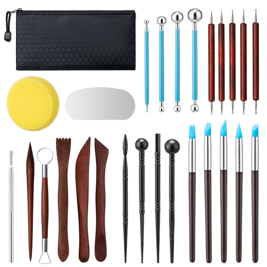 Clay Tools Kit 27 pcs Set Red Pottery Tools Practical Polymer Clay Sculpting Tools Kit