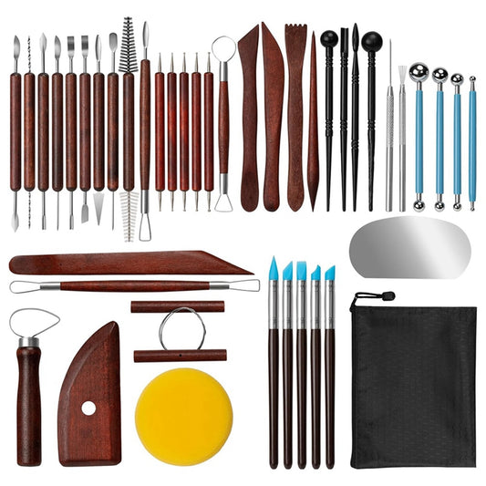 Clay Tools Kit 43 pcs Set Red Pottery Tools Practical Polymer Clay Sculpting Tools Kit