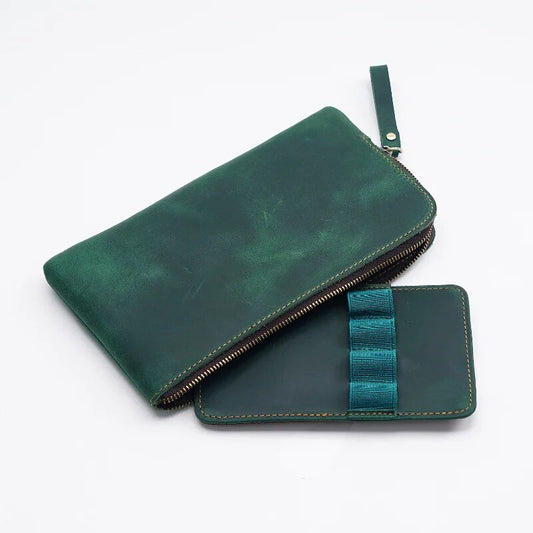 Cowhide Zipper Pen Storage Pen Bag Vintage Multi Slot Pen Case