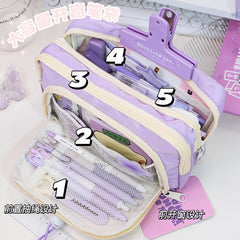 Large Pencil Pouch Cute Aesthetic Pencil Case Kawaii Pencil Case with Kawaii Pins
