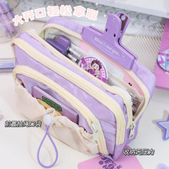 Large Pencil Pouch Cute Aesthetic Pencil Case Kawaii Pencil Case with Kawaii Pins