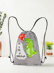 Dinosaurs Sports Equipment Bag Oxford Cloth Drawstring Bag Cartoon Print Outdoor Sports Camping Storage Bag