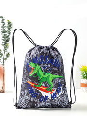 Dinosaurs Sports Equipment Bag Oxford Cloth Drawstring Bag Cartoon Print Outdoor Sports Camping Storage Bag