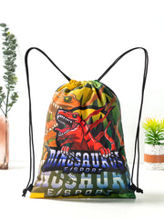 Dinosaurs Sports Equipment Bag Oxford Cloth Drawstring Bag Cartoon Print Outdoor Sports Camping Storage Bag