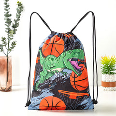 Dinosaurs Sports Equipment Bag Oxford Cloth Drawstring Bag Cartoon Print Outdoor Sports Camping Storage Bag
