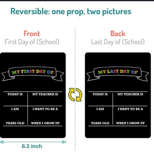 First Day of School Double Sided Back to School Chalkboard Reusable Wooden