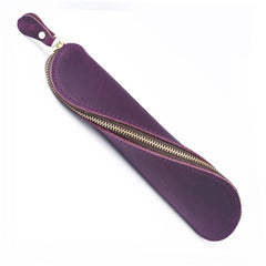 Genuine Leather Zipper Pen Pencil Bag Vintage Pen Case