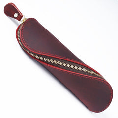 Genuine Leather Zipper Pen Pencil Bag Vintage Pen Case