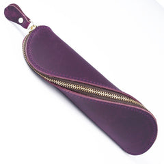 Genuine Leather Zipper Pen Pencil Bag Vintage Pen Case