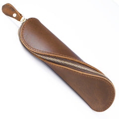 Genuine Leather Zipper Pen Pencil Bag Vintage Pen Case