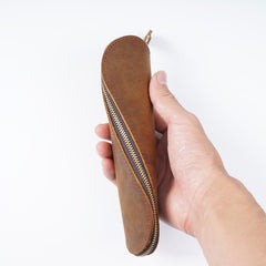 Genuine Leather Zipper Pen Pencil Bag Vintage Pen Case