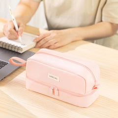 Lage Capacity Large Pencil Case Canvas Pen Pouch Bag with 2 Compartments