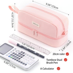 Lage Capacity Large Pencil Case Canvas Pen Pouch Bag with 2 Compartments